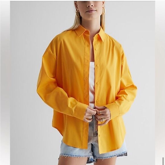 Express Shirt button up Poplin Boyfriend Portofino Shirt size size L orange - Picture 2 of 9